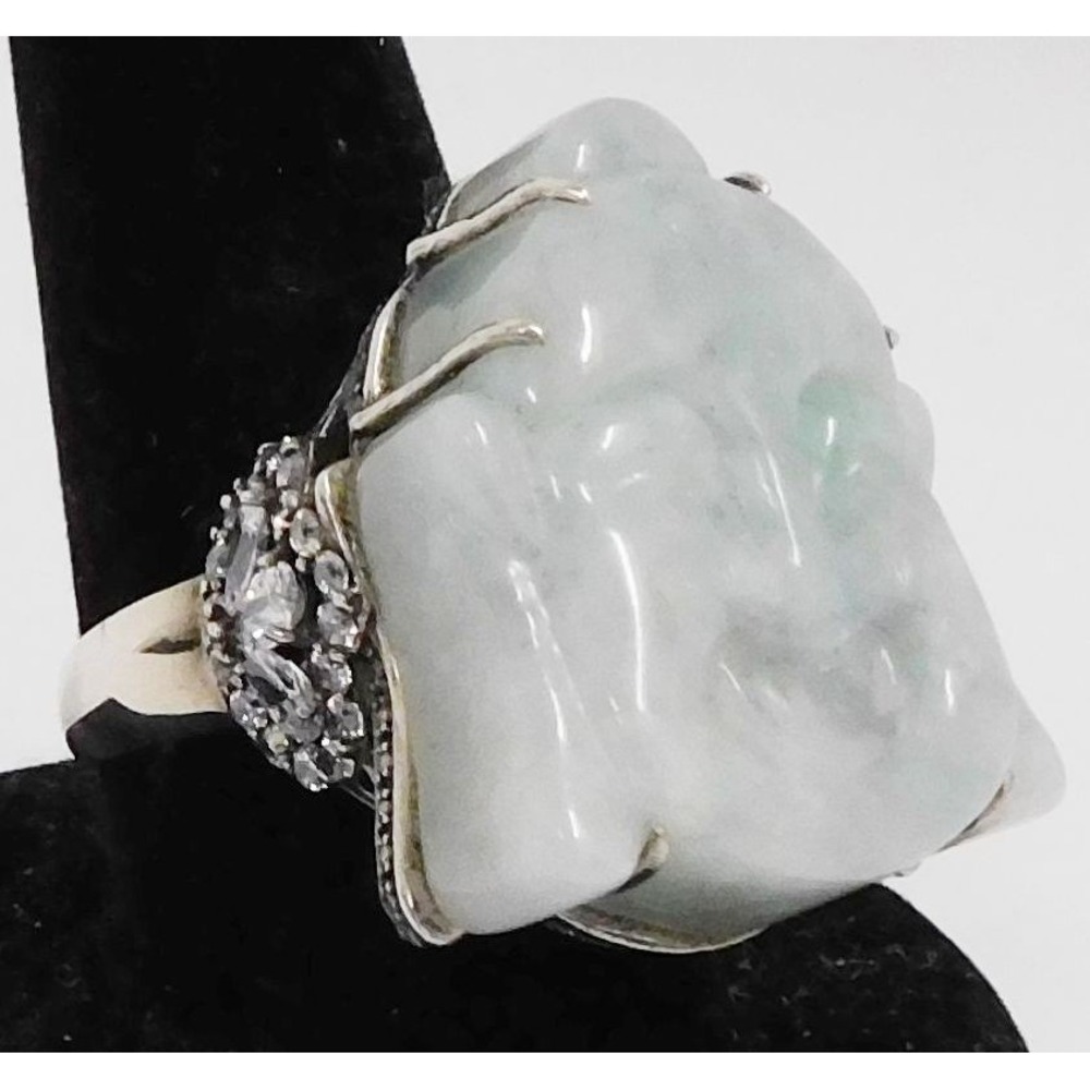 JOY Jade‎ of Yesteryear Happy Buddah Jade CZ Sterling Silver Ring sz 11